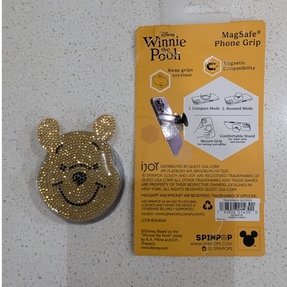 Disney Winnie the Pooh Phone Grip Gold Rhinestone MagSafe SpinPop Cute Bling